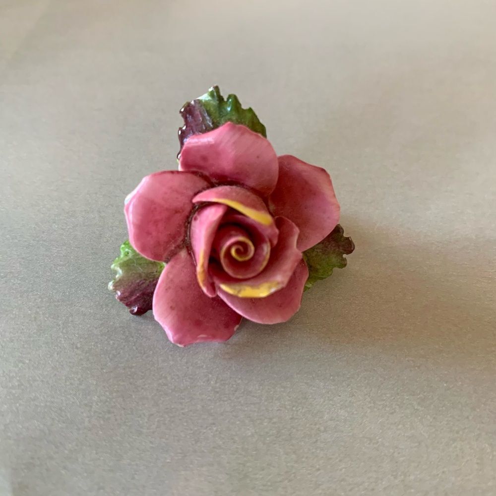Vintage Porcelain Rose Flower Brooch